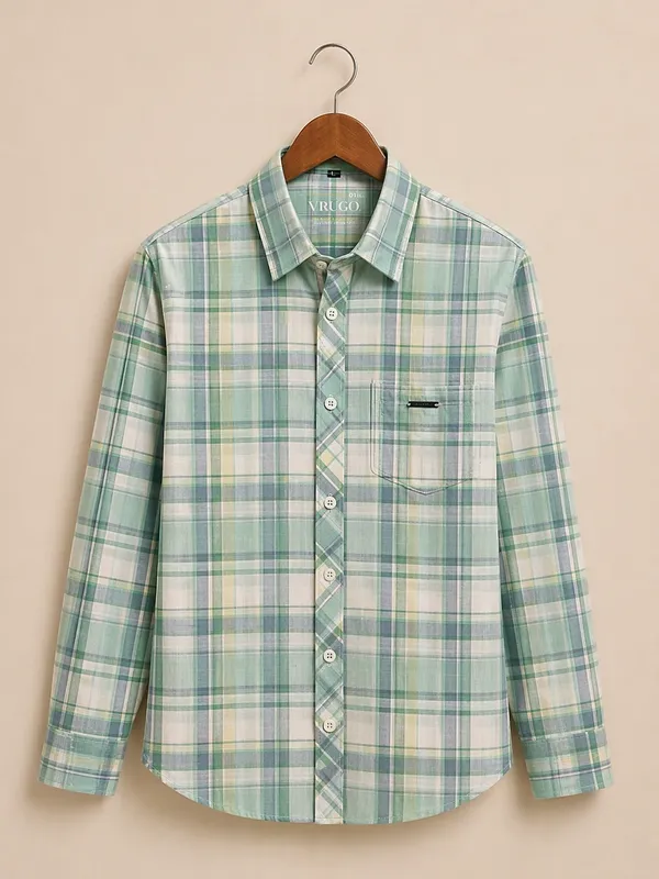 Men�s_Green_Checkered_Full_Sleeve_Shirt_|_Multi-Color_Pattern_|_Cotton_Blend_|_Slim_Fit