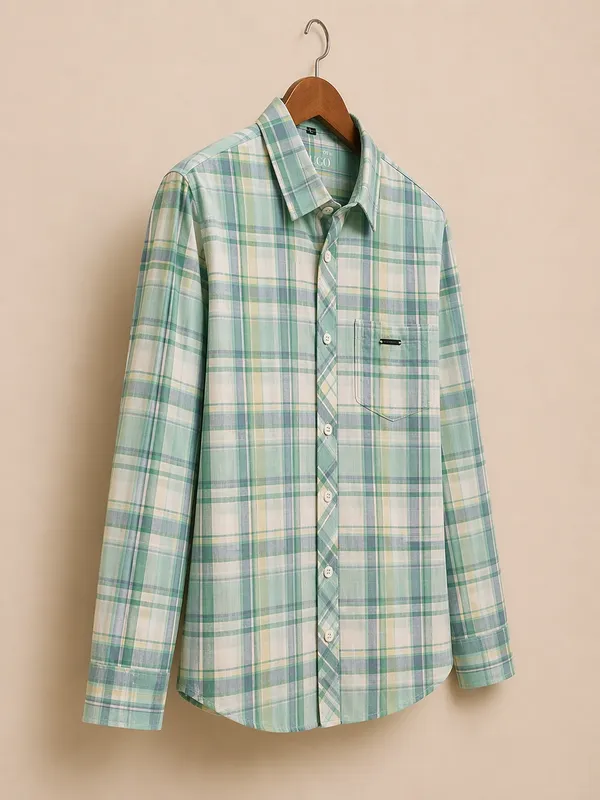 Men�s_Green_Checkered_Full_Sleeve_Shirt_|_Multi-Color_Pattern_|_Cotton_Blend_|_Slim_Fit