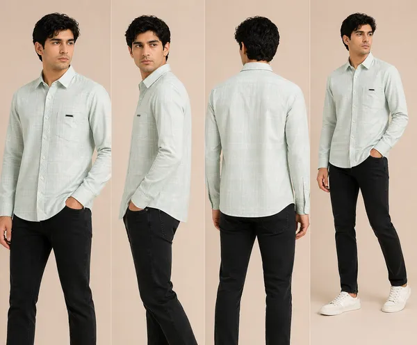 Men�s_Green_Checkered_Full_Sleeve_Shirt_|_Multi-Color_Pattern_|_Cotton_Blend_|_Slim_Fit