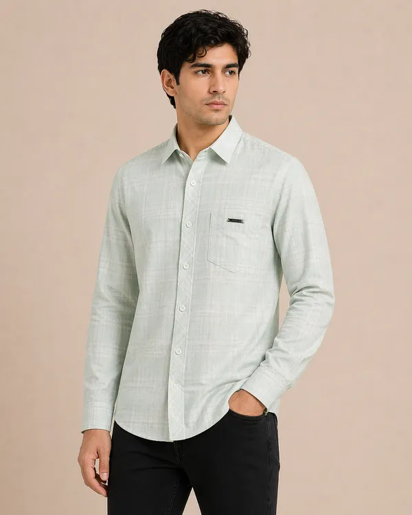 Men�s_Green_Checkered_Full_Sleeve_Shirt_|_Multi-Color_Pattern_|_Cotton_Blend_|_Slim_Fit