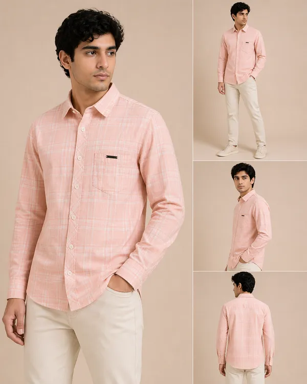 Men�s_Pink_Checkered_Full_Sleeve_Shirt_|_Multi-Color_Pattern_|_Cotton_Blend_|_Slim_Fit