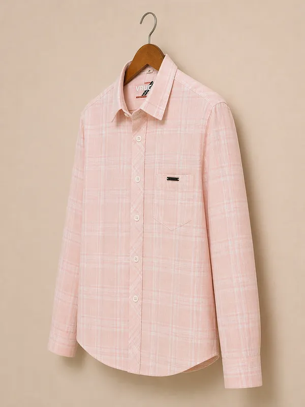 Men�s_Pink_Checkered_Full_Sleeve_Shirt_|_Multi-Color_Pattern_|_Cotton_Blend_|_Slim_Fit