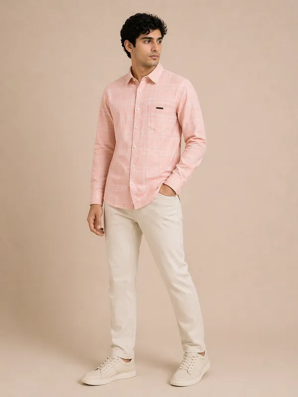Men�s_Pink_Checkered_Full_Sleeve_Shirt_|_Multi-Color_Pattern_|_Cotton_Blend_|_Slim_Fit