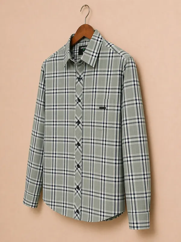Men�s_Green_Checkered_Full_Sleeve_Shirt_|_Multi-Color_Pattern_|_Cotton_Blend_|_Slim_Fit