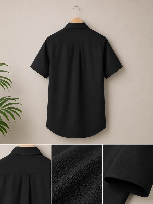 VRUGO_Men's_Solid_Black_Half_Sleeve_Casual_Shirt