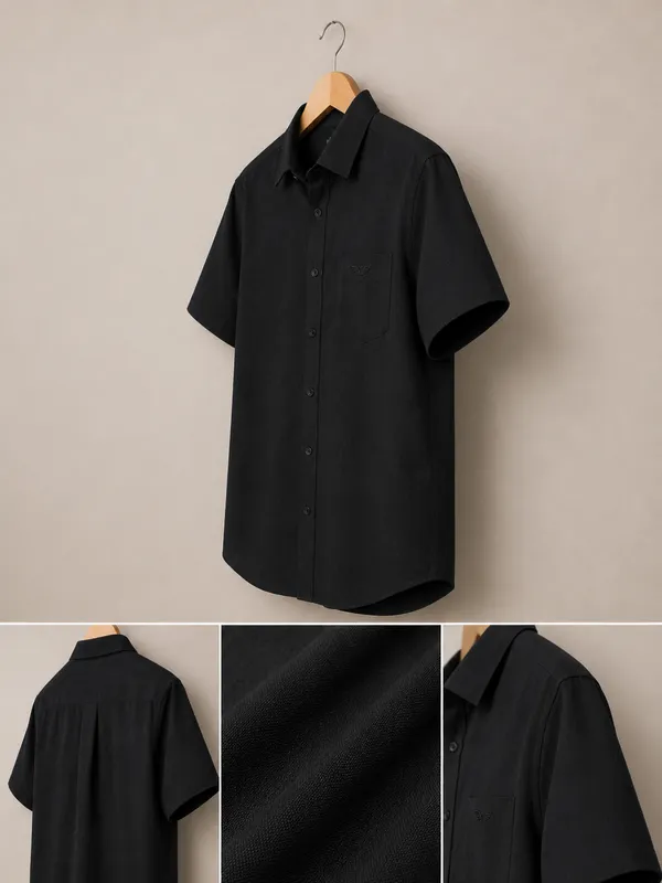 VRUGO_Men's_Solid_Black_Half_Sleeve_Casual_Shirt