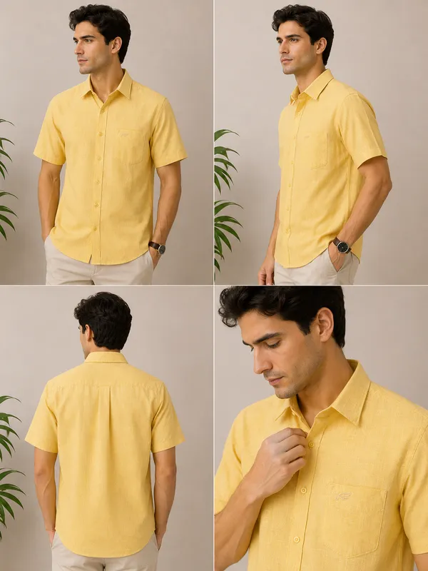 VRUGO_Men's_Pastel_Yellow_Textured_Half_Sleeve_Casual_Shirt