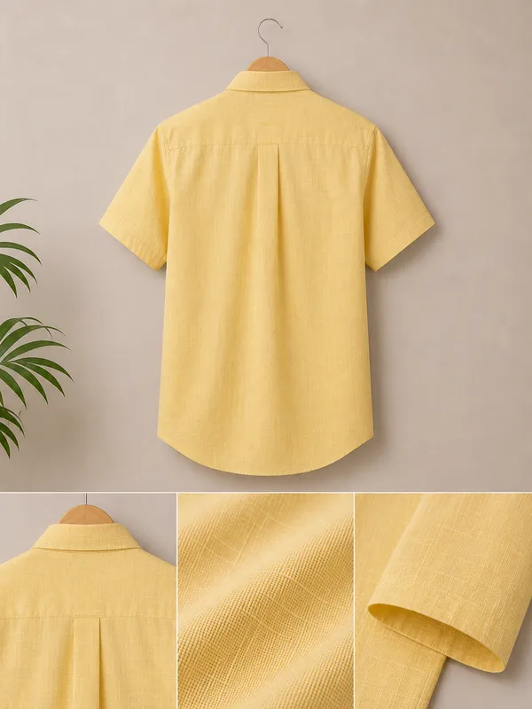 VRUGO_Men's_Pastel_Yellow_Textured_Half_Sleeve_Casual_Shirt