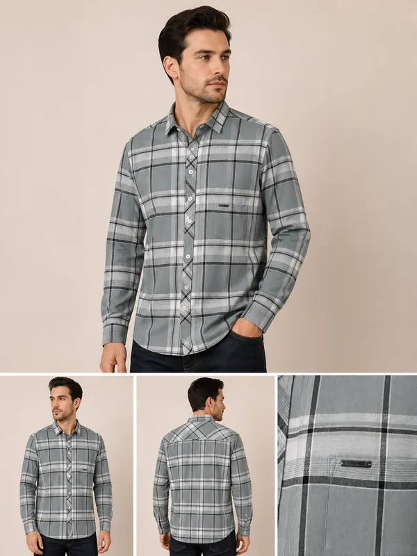 VRUGO_Men's_Light_Grey_Checked_Full_Sleeve_Premium_Casual_Shirt