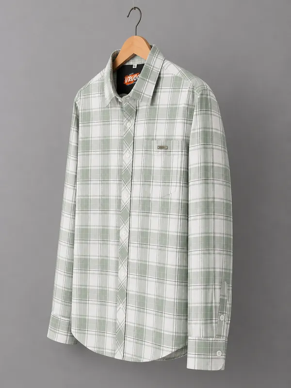 VRUGO_Men's_Sage_Green_Checked_Full_Sleeve_Casual_Shirt