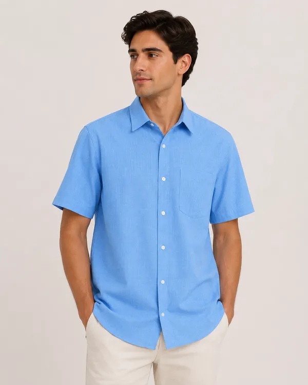 VRUGO_Men's_Sky_Blue_Textured_Half_Sleeve_Casual_Shirt