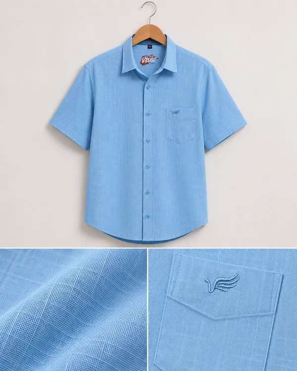 VRUGO_Men's_Sky_Blue_Textured_Half_Sleeve_Casual_Shirt