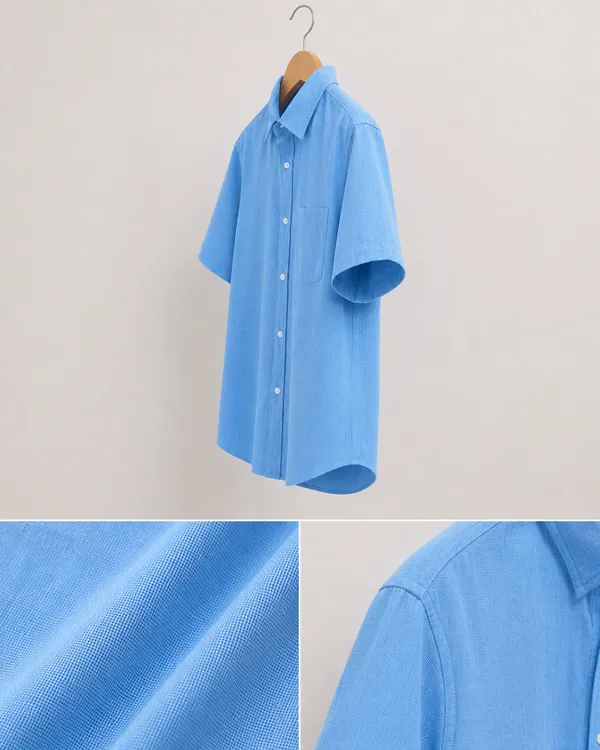 VRUGO_Men's_Sky_Blue_Textured_Half_Sleeve_Casual_Shirt