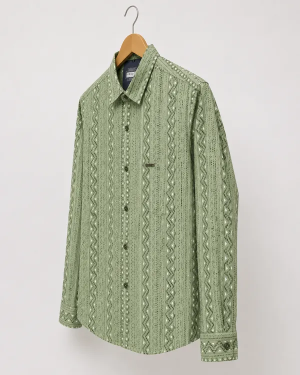 VRUGO_Men's_Olive_Green_Geometric_Printed_Full_Sleeve_Casual_Shirt