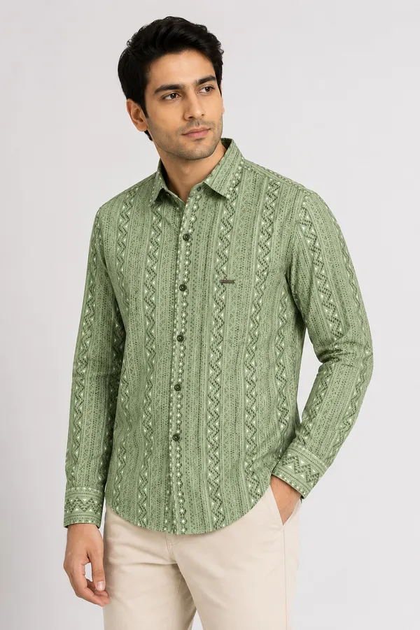 VRUGO_Men's_Olive_Green_Geometric_Printed_Full_Sleeve_Casual_Shirt