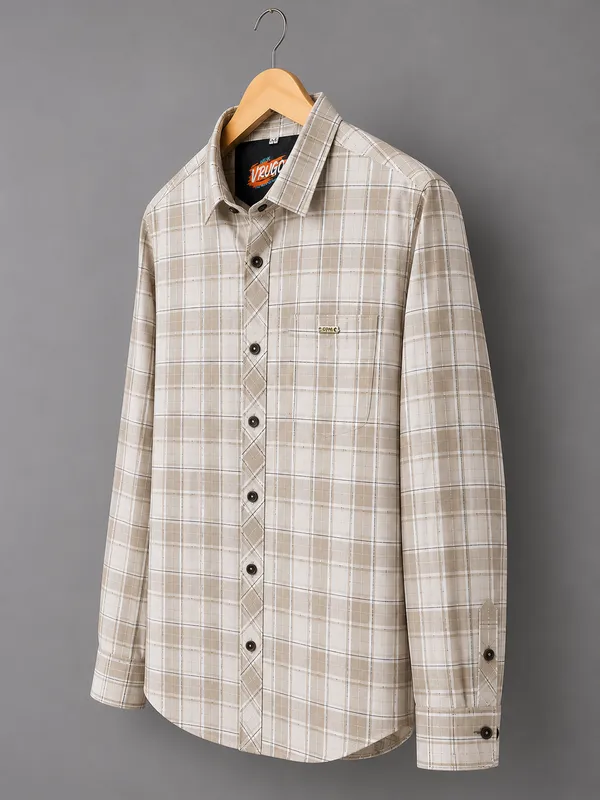 VRUGO_Men's_Beige_Checked_Full_Sleeve_Casual_Shirt