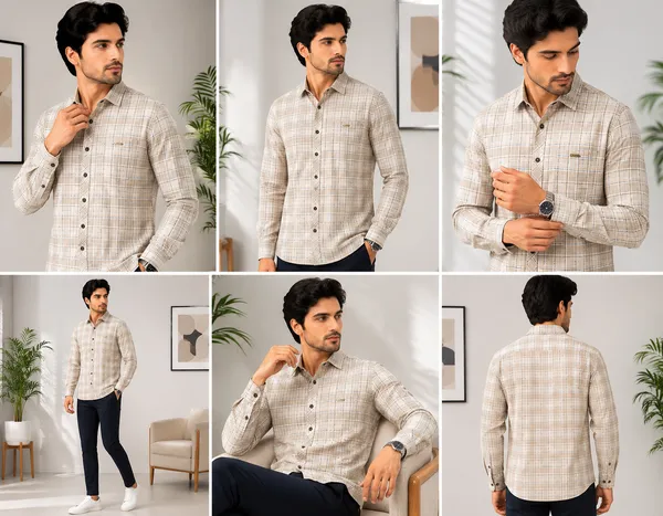 VRUGO_Men's_Beige_Checked_Full_Sleeve_Casual_Shirt