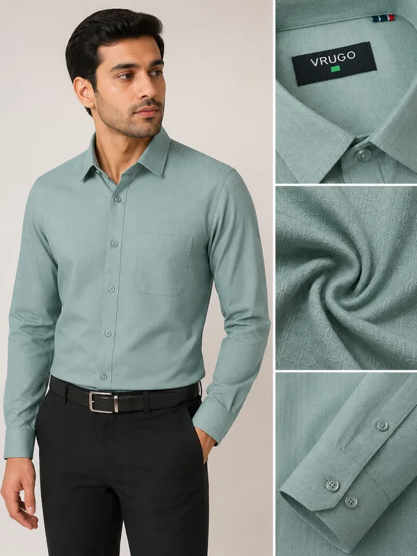 VRUGO_Men's_Ocean_Green_Textured_Full_Sleeve_Shirt_|_Premium_Self-Design_Formal_&_Casual_Shirt