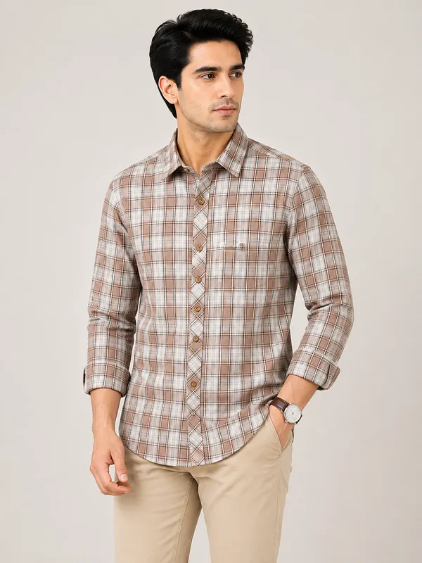 VRUGO_Men's_Coffee_Brown_Checked_Full_Sleeve_Casual_Shirt