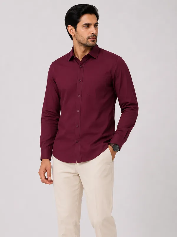 VRUGO_Men's_Maroon_Full_Sleeve_Formal_Shirt