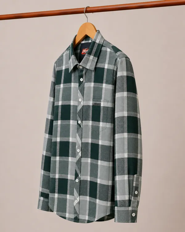 VRUGO_Men's_Green_&_Grey_Checked_Full_Sleeve_Casual_Shirt