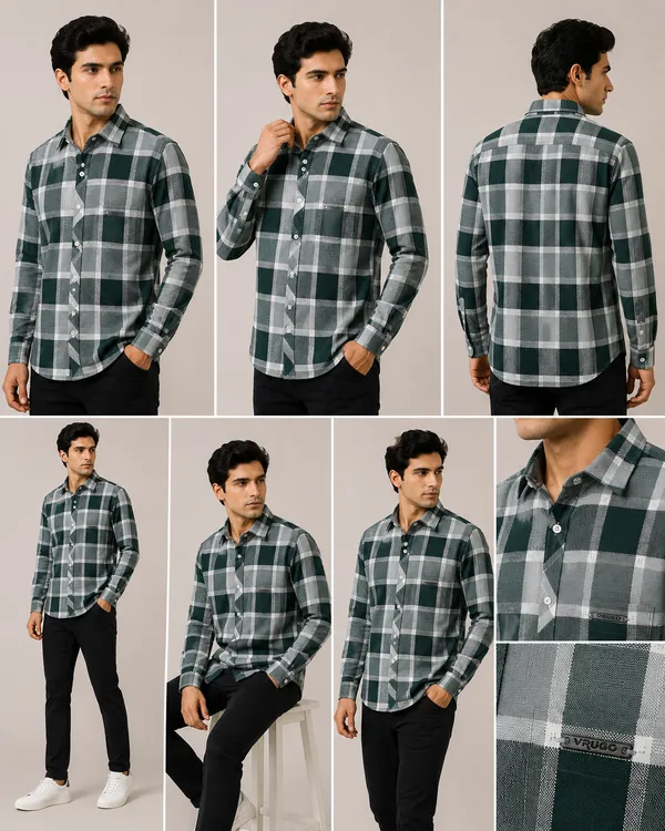 VRUGO_Men's_Green_&_Grey_Checked_Full_Sleeve_Casual_Shirt
