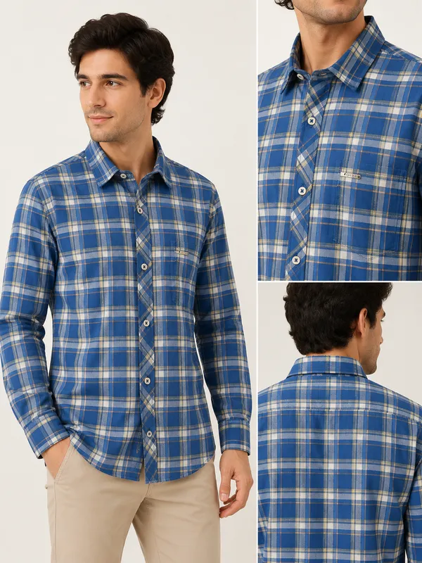 VRUGO_Men's_Royal_Blue_Checked_Full_Sleeve_Casual_Shirt