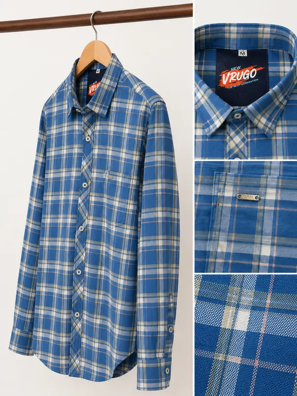 VRUGO_Men's_Royal_Blue_Checked_Full_Sleeve_Casual_Shirt