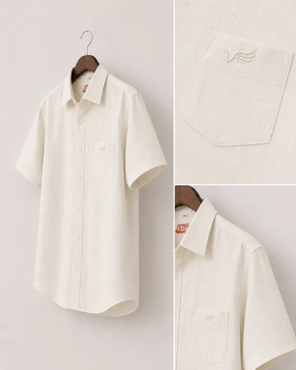 VRUGO_Men's_Cream_Textured_Half_Sleeve_Casual_Shirt