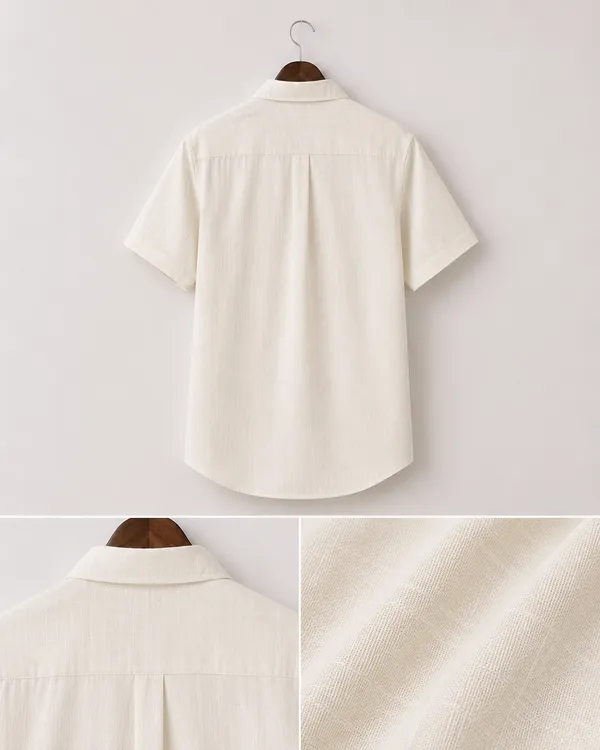 VRUGO_Men's_Cream_Textured_Half_Sleeve_Casual_Shirt