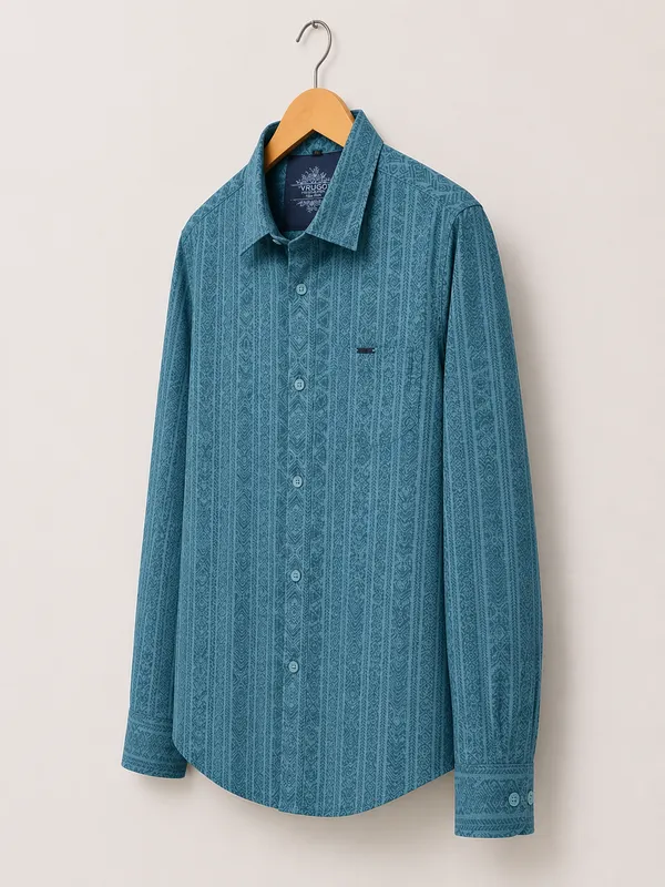 VRUGO_Men's_Teal_Blue_Geometric_Printed_Full_Sleeve_Casual_Shirt