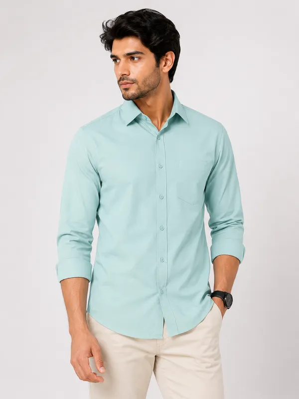 VRUGO_Men's_Ocean_Green_Full_Sleeve_Formal_Shirt