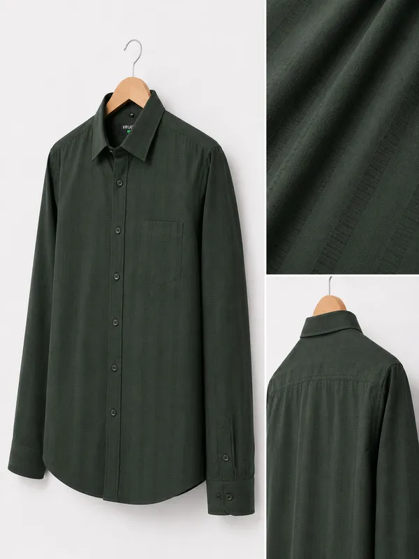 VRUGO_Men's_Olive_Green_Textured_Full_Sleeve_Shirt_|_Premium_Regular_Fit_Formal_&_Casual_Wear