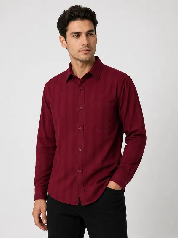 VRUGO_Men's_Maroon_Textured_Full_Sleeve_Shirt_|_Premium_Regular_Fit_Formal_&_Casual_Wear