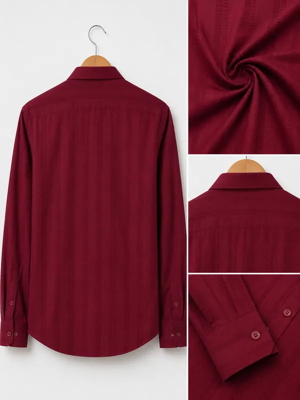 VRUGO_Men's_Maroon_Textured_Full_Sleeve_Shirt_|_Premium_Regular_Fit_Formal_&_Casual_Wear
