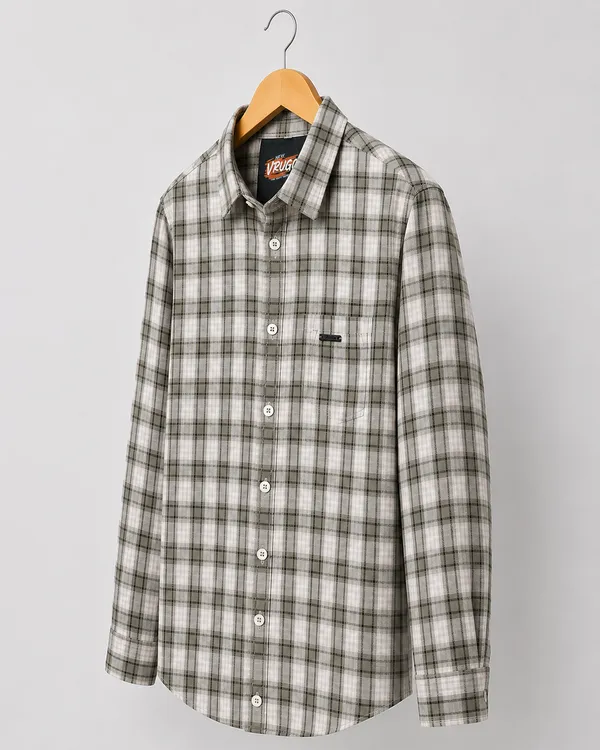 VRUGO_Men's_Beige_Grey_Checked_Full_Sleeve_Casual_Shirt
