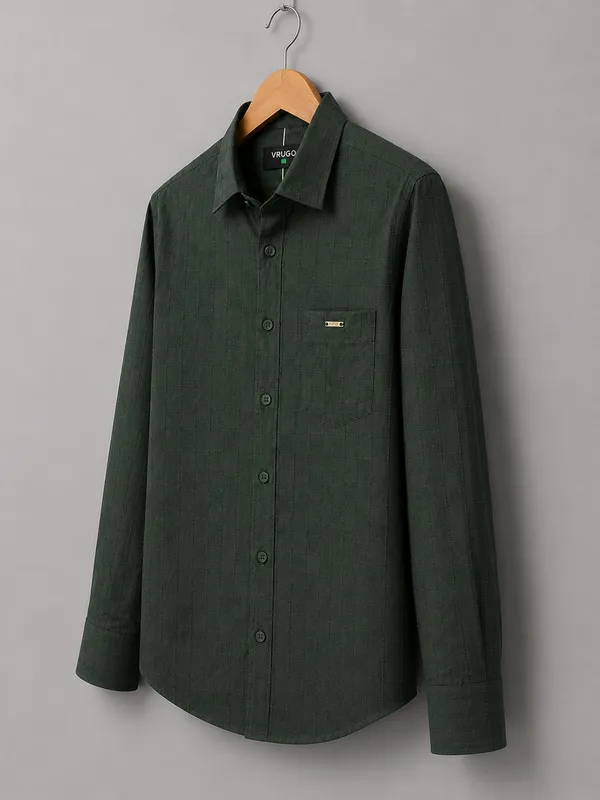 VRUGO_Men's_Olive_Green_Textured_Full_Sleeve_Formal_Shirt_|_Premium_Regular_Fit_Shirt