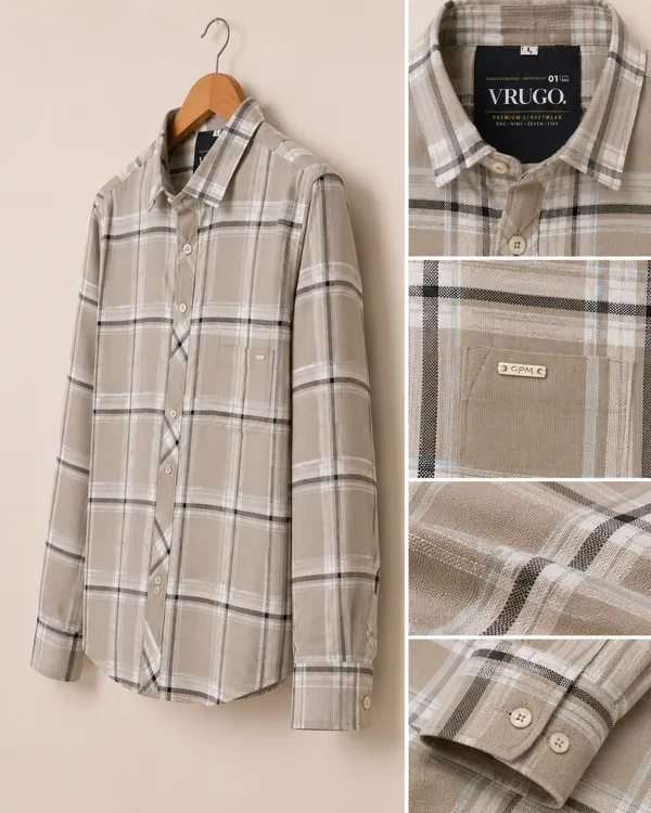 VRUGO_Men's_Beige_Checked_Full_Sleeve_Premium_Casual_Shirt