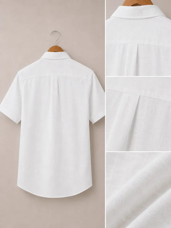 VRUGO_Men's_Classic_White_Textured_Half_Sleeve_Casual_Shirt