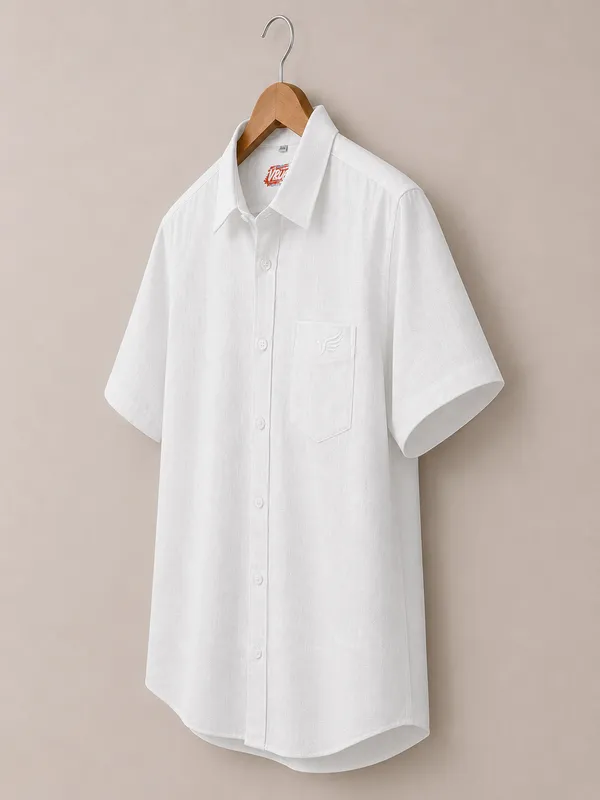 VRUGO_Men's_Classic_White_Textured_Half_Sleeve_Casual_Shirt