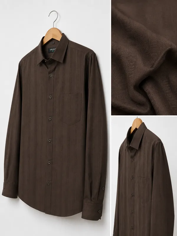 VRUGO_Men's_Dark_Brown_Textured_Full_Sleeve_Shirt_|_Premium_Regular_Fit_Formal_&_Casual_Wear