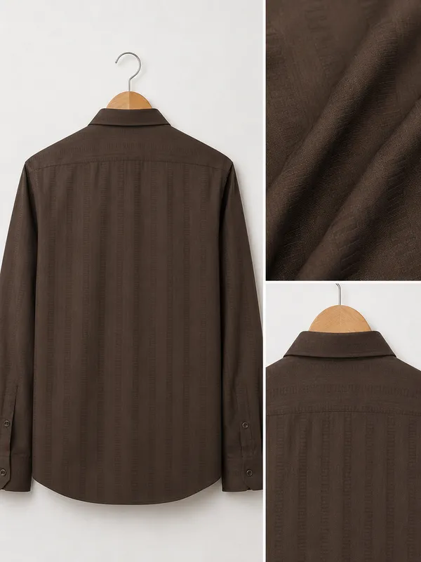 VRUGO_Men's_Dark_Brown_Textured_Full_Sleeve_Shirt_|_Premium_Regular_Fit_Formal_&_Casual_Wear