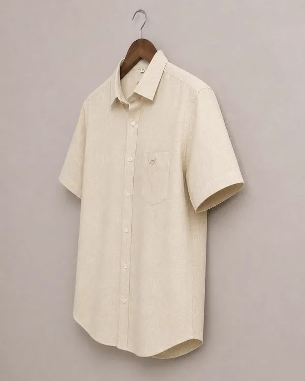 VRUGO_Men's_Beige_Textured_Half_Sleeve_Casual_Shirt