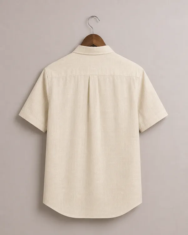 VRUGO_Men's_Beige_Textured_Half_Sleeve_Casual_Shirt