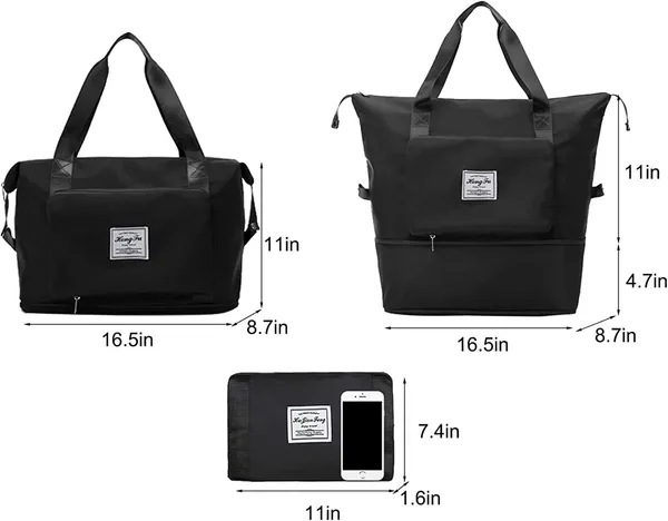 Foldable_Travel_Black_Duffle_large_Tote__bag_expandable_with_Zipper-_waterproof_imported_nylon-lycra_super_light_weight_cabin_luggage