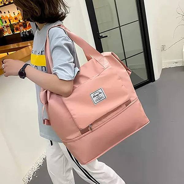 Foldable_Travel_Pink_Duffle_large_Tote__bag_expandable_with_Zipper-_waterproof_imported_nylon-lycra_super_light_weight_cabin_luggage