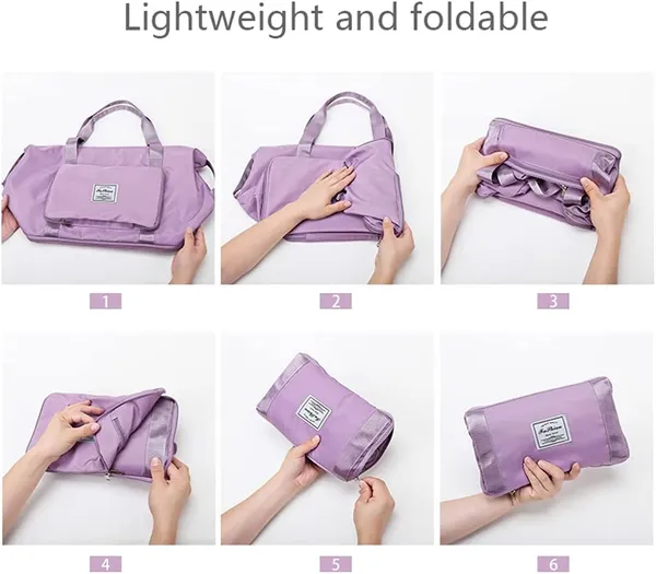 Foldable_Travel_Purple_Duffle_large_Tote__bag_expandable_with_Zipper-_waterproof_imported_nylon-lycra_super_light_weight_cabin_luggage