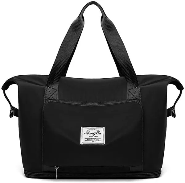 Foldable_Travel_Black_Duffle_large_Tote__bag_expandable_with_Zipper-_waterproof_imported_nylon-lycra_super_light_weight_cabin_luggage