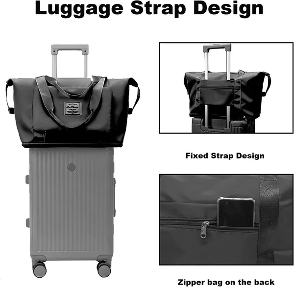 Foldable_Travel_Black_Duffle_large_Tote__bag_expandable_with_Zipper-_waterproof_imported_nylon-lycra_super_light_weight_cabin_luggage