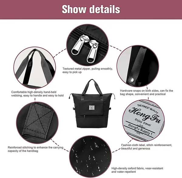 Foldable_Travel_Black_Duffle_large_Tote__bag_expandable_with_Zipper-_waterproof_imported_nylon-lycra_super_light_weight_cabin_luggage